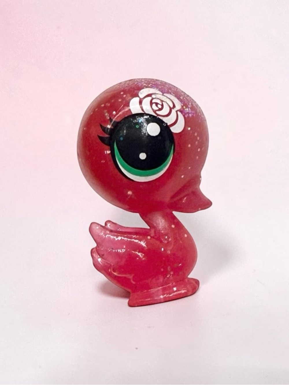 littlest pet shop # 4-100 burgundy swan dove with flower detail & glitter